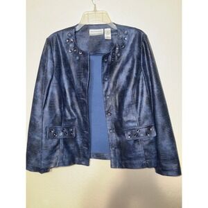 Alfred Dunner Petite Blue Textured Embellished Blazer Jacket
